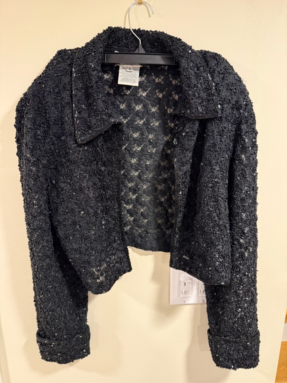 Vintage Adrianna Papell Evening Beaded Black Bolero Formal Shrug Jacket SZ L